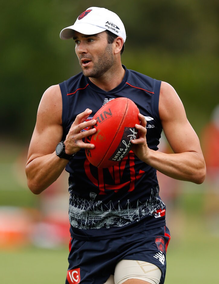 AFL 2016 Training - Melbourne 211116 MELBOURNE, AUSTRALIA - NOVEMBER 21: Jordan Lewis of the Demons in action during the Melbourne Demons training session at Gosch's Paddock in Melbourne, Australia on November 21, 2016. (Photo by Michael Willson/AFL Media)